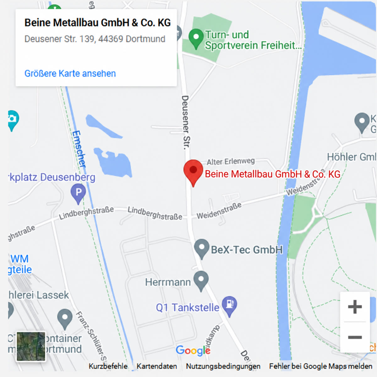 Kartenausschnitt mit dem Standort von Beine Metallbau in der Deusener Straße 139, Dortmund