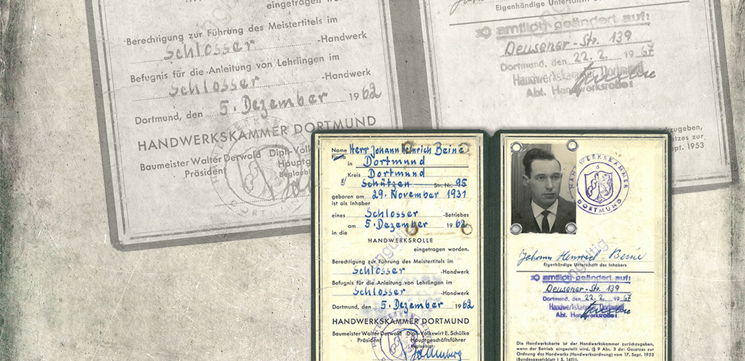 Meisterbrief und Ausweis von Hans Beine